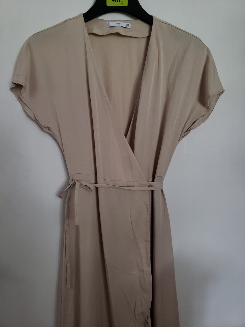 Mango Neutral Beige Midi Wrap Dress Sz 4 NEW